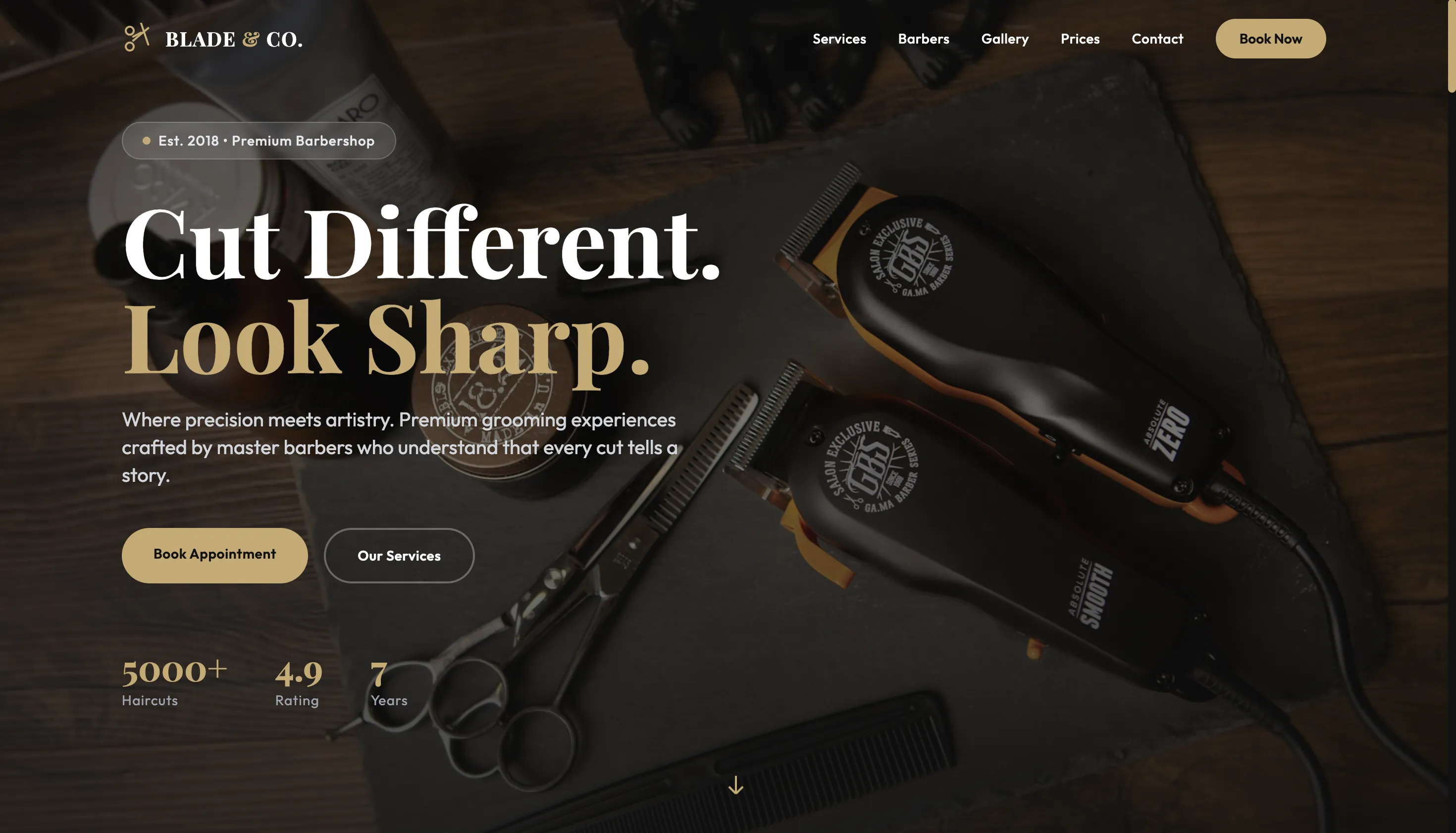 Landing Page Blade & Co. Barbershop